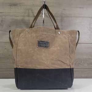 Barebones Waxed Canvas Two-Tone Tote Bag in Brown and Black